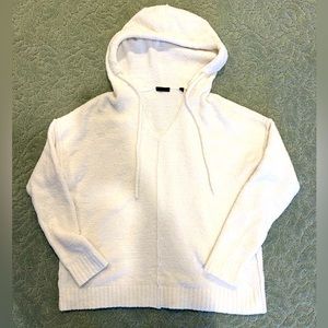 ATM White chenille terrycloth hoodie V neck sweater size large